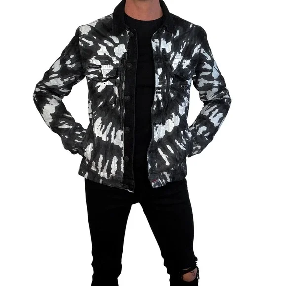 Philipp Plein "Washed with Love" Black White Tie-Dye Denim Jacket Size M | Rare - Picture 4 of 11